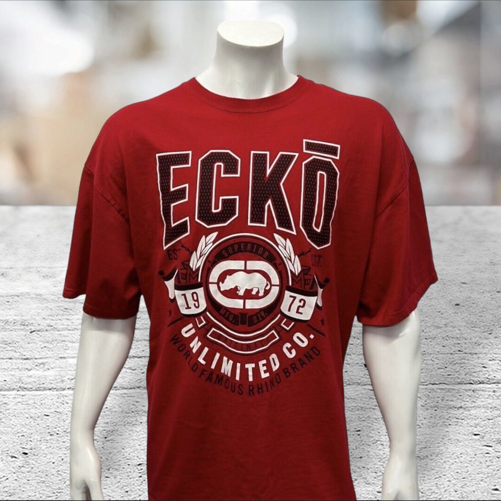 Ecko Unlimited Red White Spell Our Rhino Graphic Short Sleeve Crew T-Shirt XXL